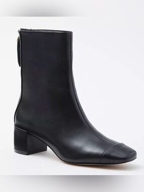 NIB Ann Taylor Black Leather Cap-Toe Block Heel Ankle Boots, Sz 9